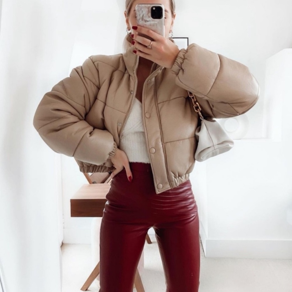 NWT Zara Cropped Faux Leather Puffer Jacket